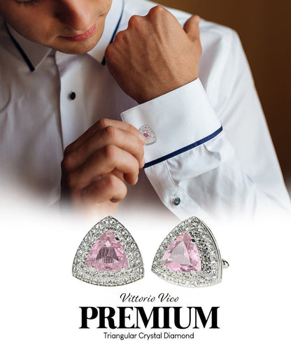 Vittorio Vico Men's Large Triangular Crystal Diamond Set Cufflinks: CL72XX Series - Pink and Silver - Cufflinks - Vittorio Vico
