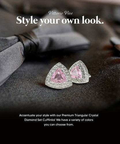 Vittorio Vico Men's Large Triangular Crystal Diamond Set Cufflinks: CL72XX Series - Pink and Silver - Cufflinks - Vittorio Vico