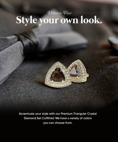 Vittorio Vico Men's Large Triangular Crystal Diamond Set Cufflinks: CL72XX Series - Purple and Gold - Cufflinks - Vittorio Vico
