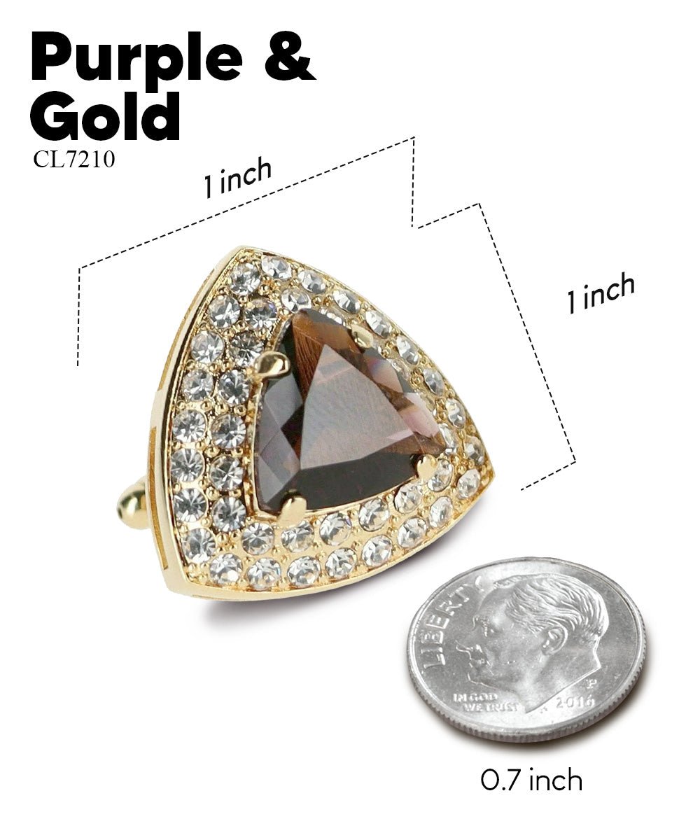 Vittorio Vico Men's Large Triangular Crystal Diamond Set Cufflinks: CL72XX Series - Purple and Gold - Cufflinks - Vittorio Vico