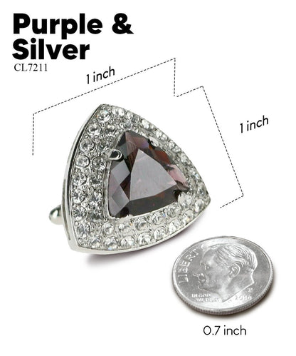 Vittorio Vico Men's Large Triangular Crystal Diamond Set Cufflinks: CL72XX Series - Purple and Silver - Cufflinks - Vittorio Vico
