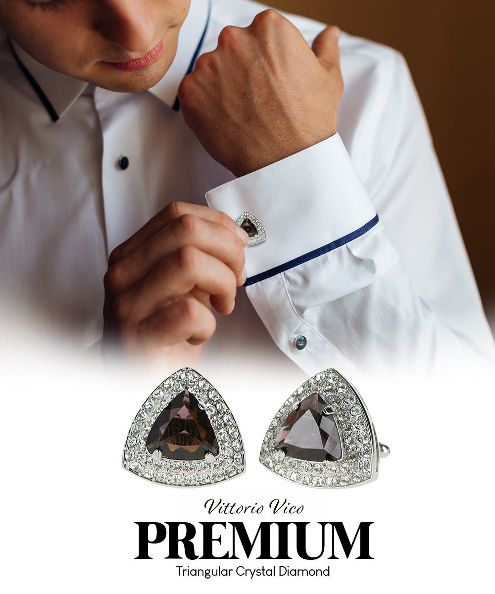 Vittorio Vico Men's Large Triangular Crystal Diamond Set Cufflinks: CL72XX Series - Purple and Silver - Cufflinks - Vittorio Vico