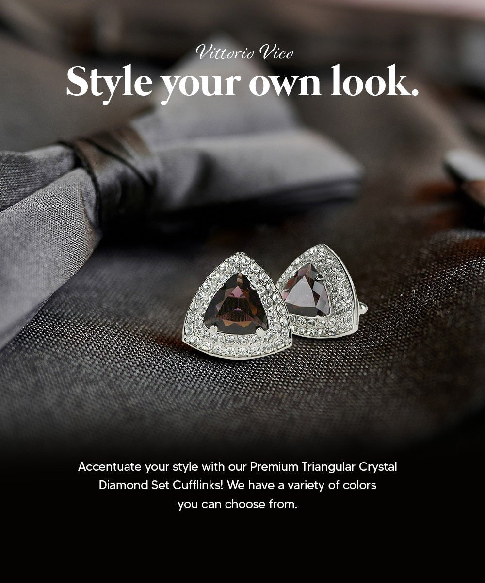 Vittorio Vico Men's Large Triangular Crystal Diamond Set Cufflinks: CL72XX Series - Purple and Silver - Cufflinks - Vittorio Vico
