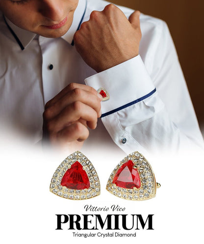 Vittorio Vico Men's Large Triangular Crystal Diamond Set Cufflinks: CL72XX Series - Red and Gold - Cufflinks - Vittorio Vico