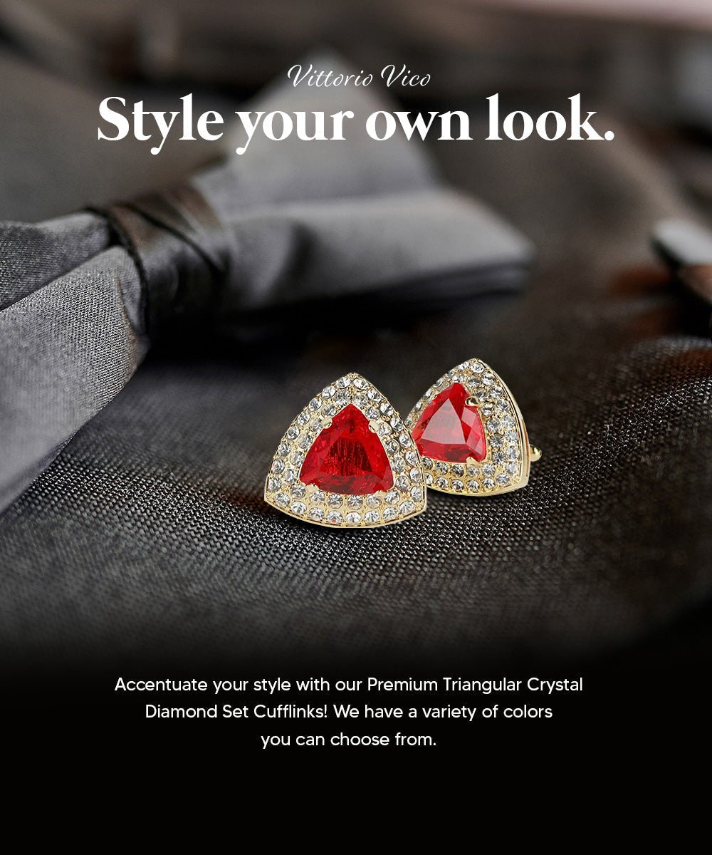 Vittorio Vico Men's Large Triangular Crystal Diamond Set Cufflinks: CL72XX Series - Red and Gold - Cufflinks - Vittorio Vico