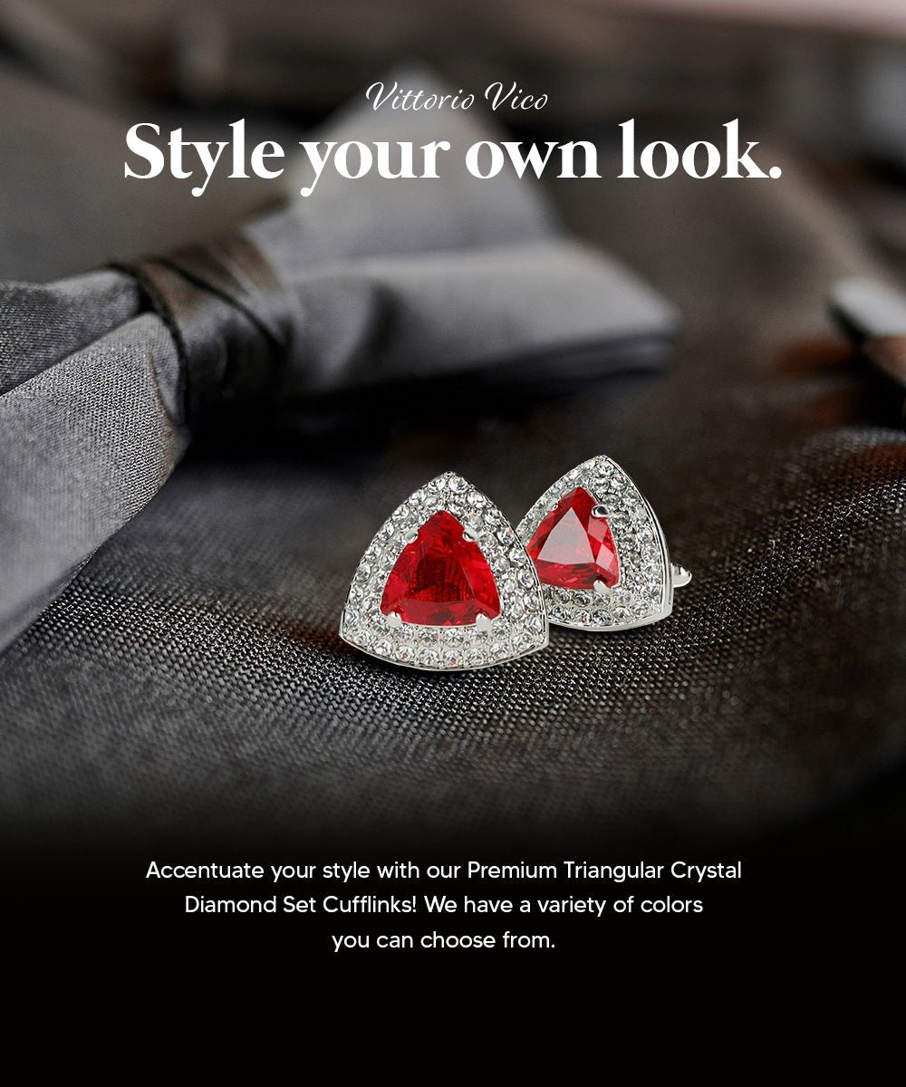 Vittorio Vico Men's Large Triangular Crystal Diamond Set Cufflinks: CL72XX Series - Red and Silver - Cufflinks - Vittorio Vico