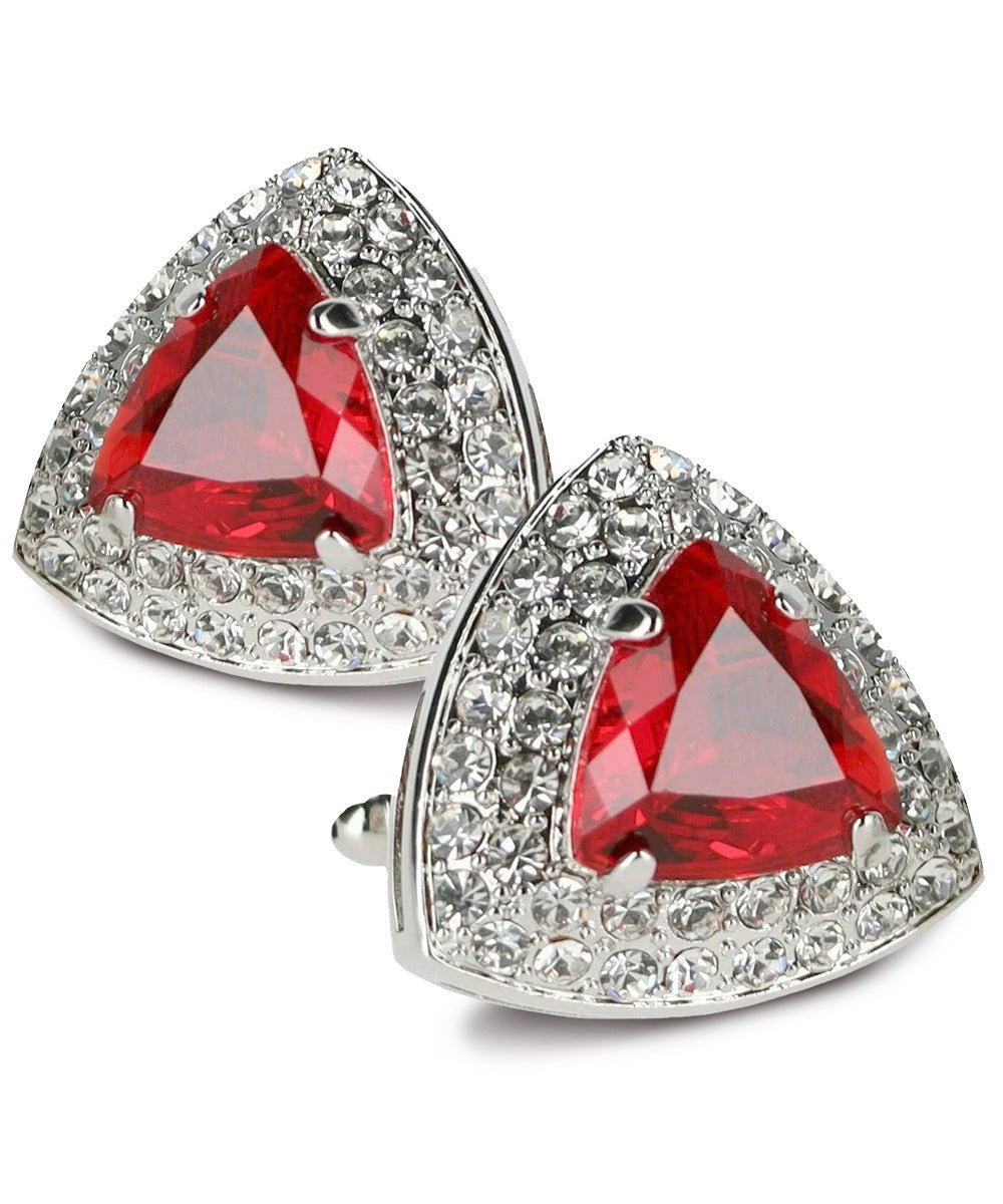 Vittorio Vico Men's Large Triangular Crystal Diamond Set Cufflinks: CL72XX Series - Red and Silver - Cufflinks - Vittorio Vico