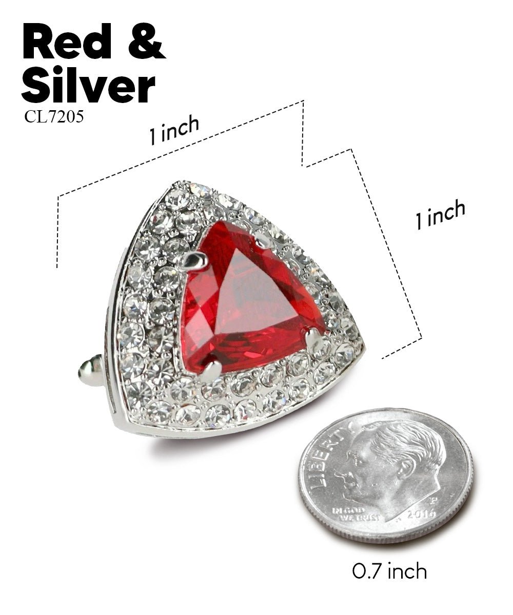 Vittorio Vico Men's Large Triangular Crystal Diamond Set Cufflinks: CL72XX Series - Red and Silver - Cufflinks - Vittorio Vico