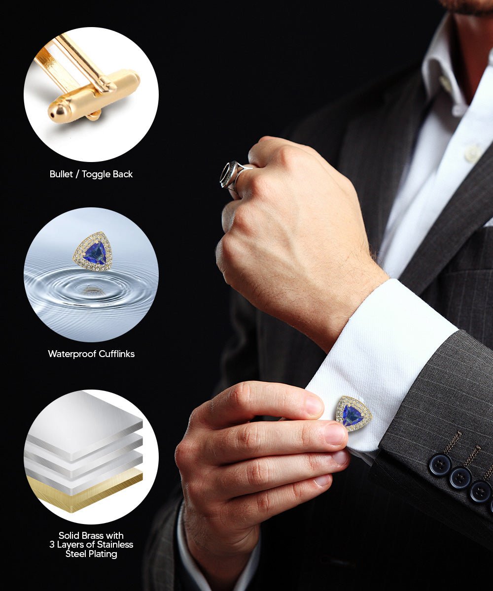 Vittorio Vico Men's Large Triangular Crystal Diamond Set Cufflinks: CL72XX Series - Royal Blue and Gold - Cufflinks - Vittorio Vico