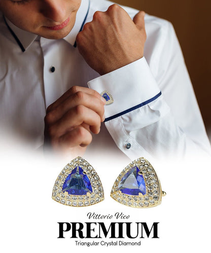 Vittorio Vico Men's Large Triangular Crystal Diamond Set Cufflinks: CL72XX Series - Royal Blue and Gold - Cufflinks - Vittorio Vico