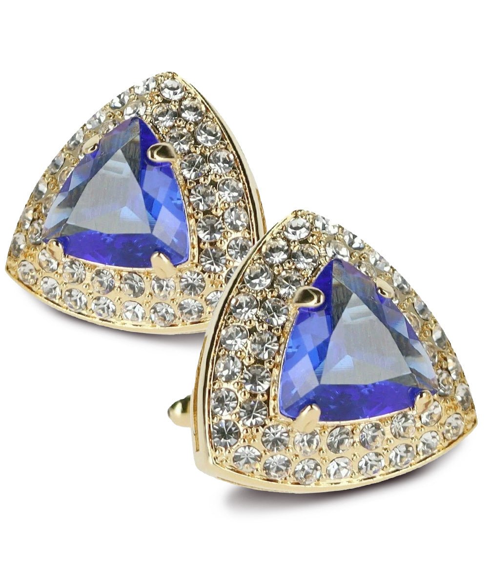 Vittorio Vico Men's Large Triangular Crystal Diamond Set Cufflinks: CL72XX Series - Royal Blue and Gold - Cufflinks - Vittorio Vico