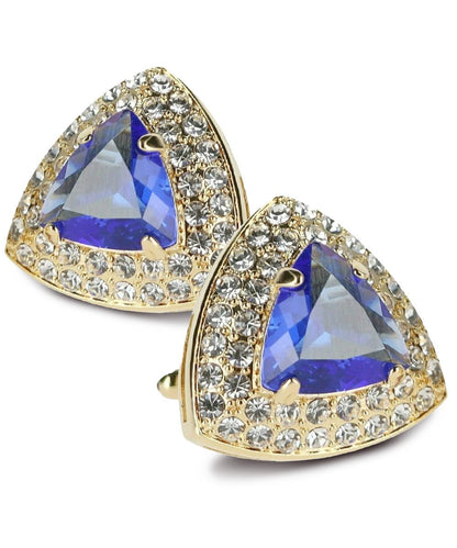 Vittorio Vico Men's Large Triangular Crystal Diamond Set Cufflinks: CL72XX Series - Royal Blue and Gold - Cufflinks - Vittorio Vico