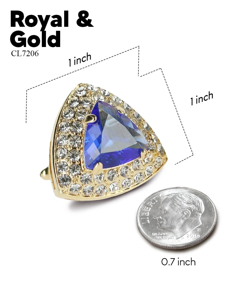 Vittorio Vico Men's Large Triangular Crystal Diamond Set Cufflinks: CL72XX Series - Royal Blue and Gold - Cufflinks - Vittorio Vico