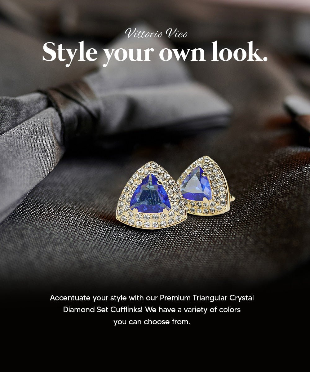 Vittorio Vico Men's Large Triangular Crystal Diamond Set Cufflinks: CL72XX Series - Royal Blue and Gold - Cufflinks - Vittorio Vico
