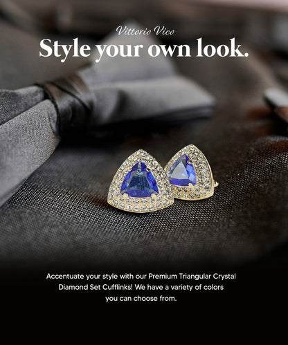 Vittorio Vico Men's Large Triangular Crystal Diamond Set Cufflinks: CL72XX Series - Royal Blue and Gold - Cufflinks - Vittorio Vico