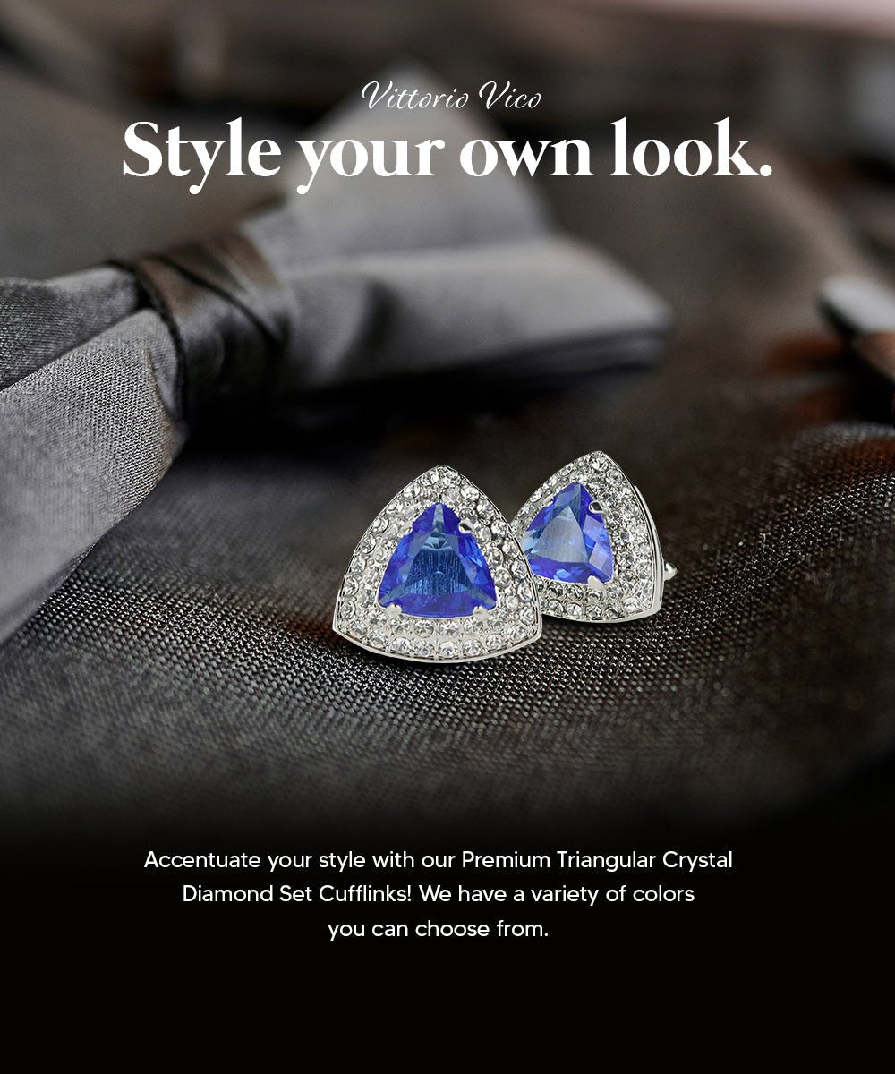 Vittorio Vico Men's Large Triangular Crystal Diamond Set Cufflinks: CL72XX Series - Royal Blue and Silver - Cufflinks - Vittorio Vico