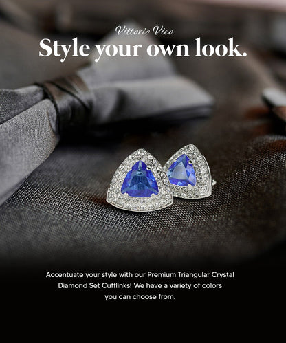Vittorio Vico Men's Large Triangular Crystal Diamond Set Cufflinks: CL72XX Series - Royal Blue and Silver - Cufflinks - Vittorio Vico