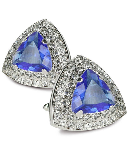 Vittorio Vico Men's Large Triangular Crystal Diamond Set Cufflinks: CL72XX Series - Royal Blue and Silver - Cufflinks - Vittorio Vico