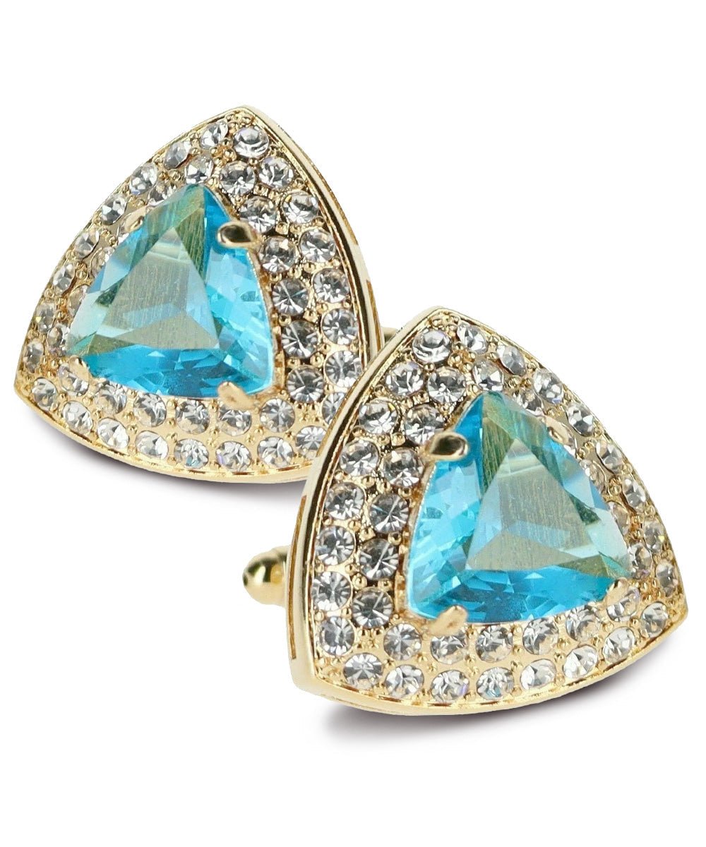 Vittorio Vico Men's Large Triangular Crystal Diamond Set Cufflinks: CL72XX Series - Turquoise and Gold - Cufflinks - Vittorio Vico