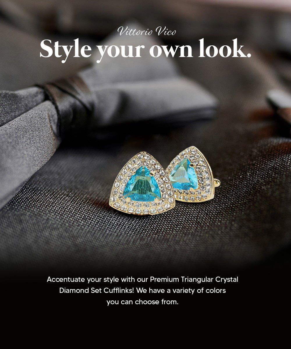 Vittorio Vico Men's Large Triangular Crystal Diamond Set Cufflinks: CL72XX Series - Turquoise and Gold - Cufflinks - Vittorio Vico