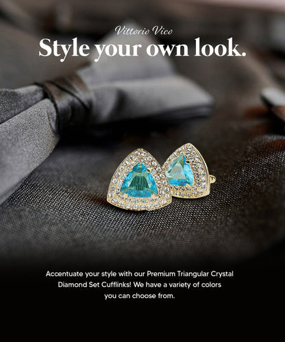 Vittorio Vico Men's Large Triangular Crystal Diamond Set Cufflinks: CL72XX Series - Turquoise and Gold - Cufflinks - Vittorio Vico