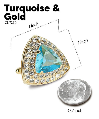 Vittorio Vico Men's Large Triangular Crystal Diamond Set Cufflinks: CL72XX Series - Turquoise and Gold - Cufflinks - Vittorio Vico