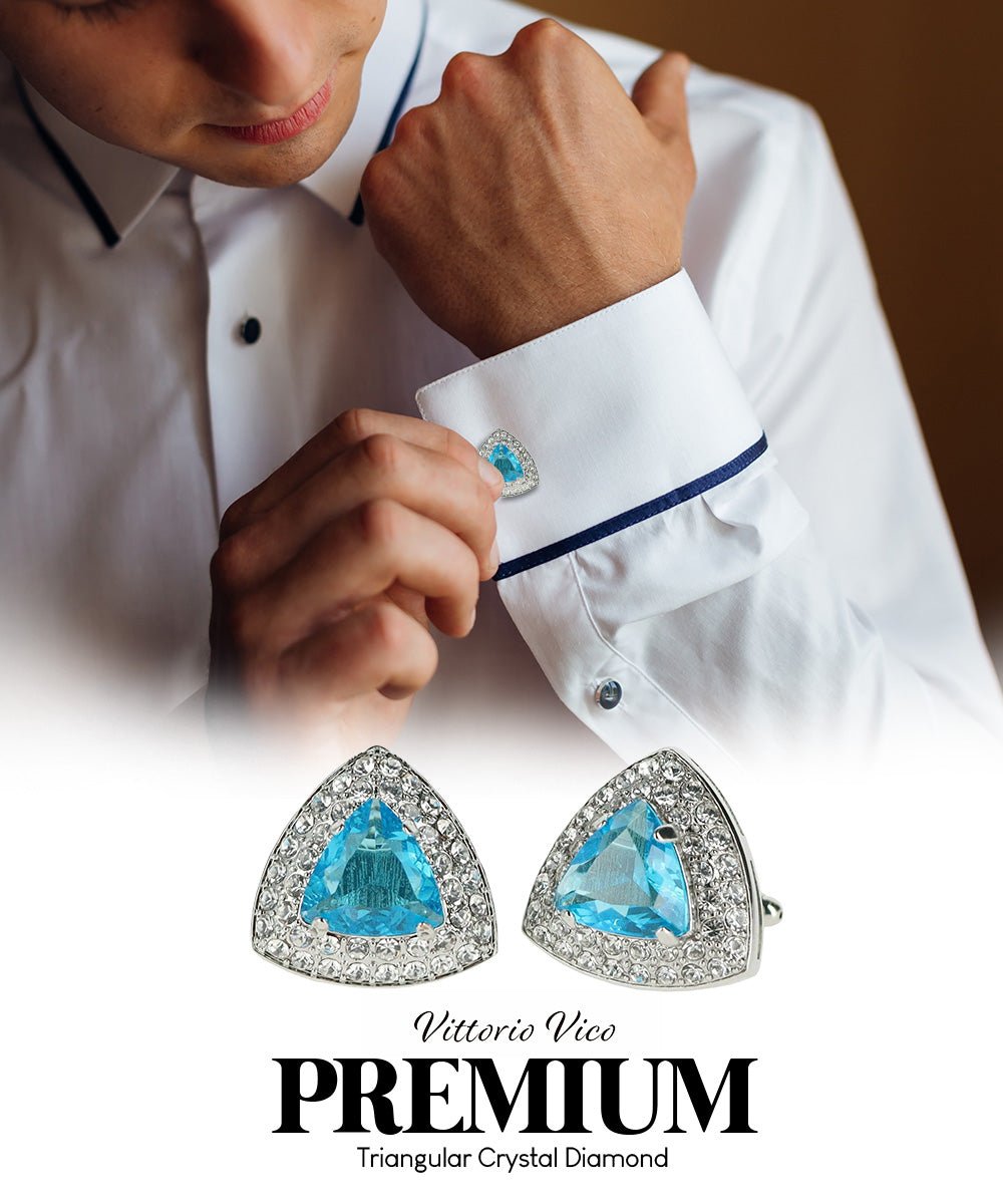 Vittorio Vico Men's Large Triangular Crystal Diamond Set Cufflinks: CL72XX Series - Turquoise and Silver - Cufflinks - Vittorio Vico
