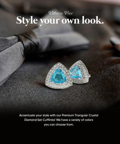 Vittorio Vico Men's Large Triangular Crystal Diamond Set Cufflinks: CL72XX Series - Turquoise and Silver - Cufflinks - Vittorio Vico