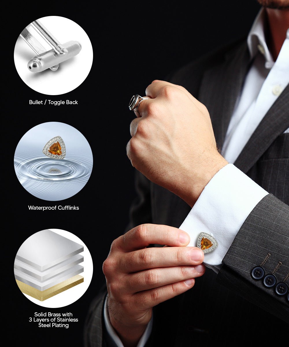 Vittorio Vico Men's Large Triangular Crystal Diamond Set Cufflinks: CL72XX Series - Yellow and Silver - Cufflinks - Vittorio Vico