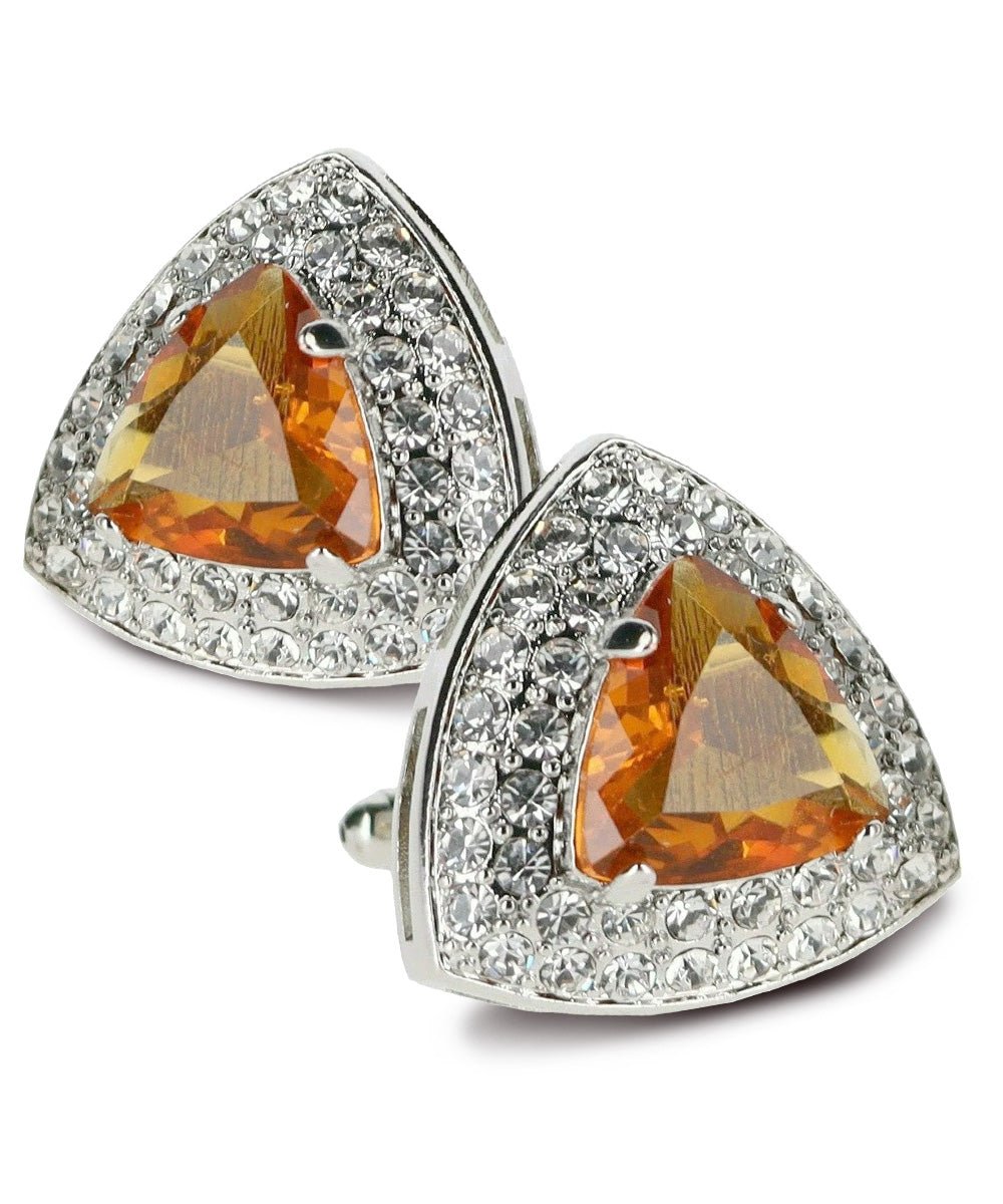 Vittorio Vico Men's Large Triangular Crystal Diamond Set Cufflinks: CL72XX Series - Yellow and Silver - Cufflinks - Vittorio Vico