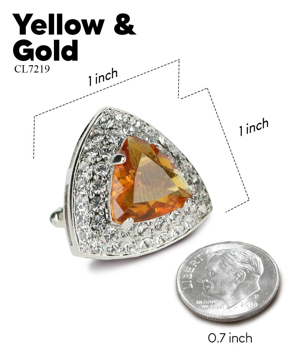 Vittorio Vico Men's Large Triangular Crystal Diamond Set Cufflinks: CL72XX Series - Yellow and Silver - Cufflinks - Vittorio Vico