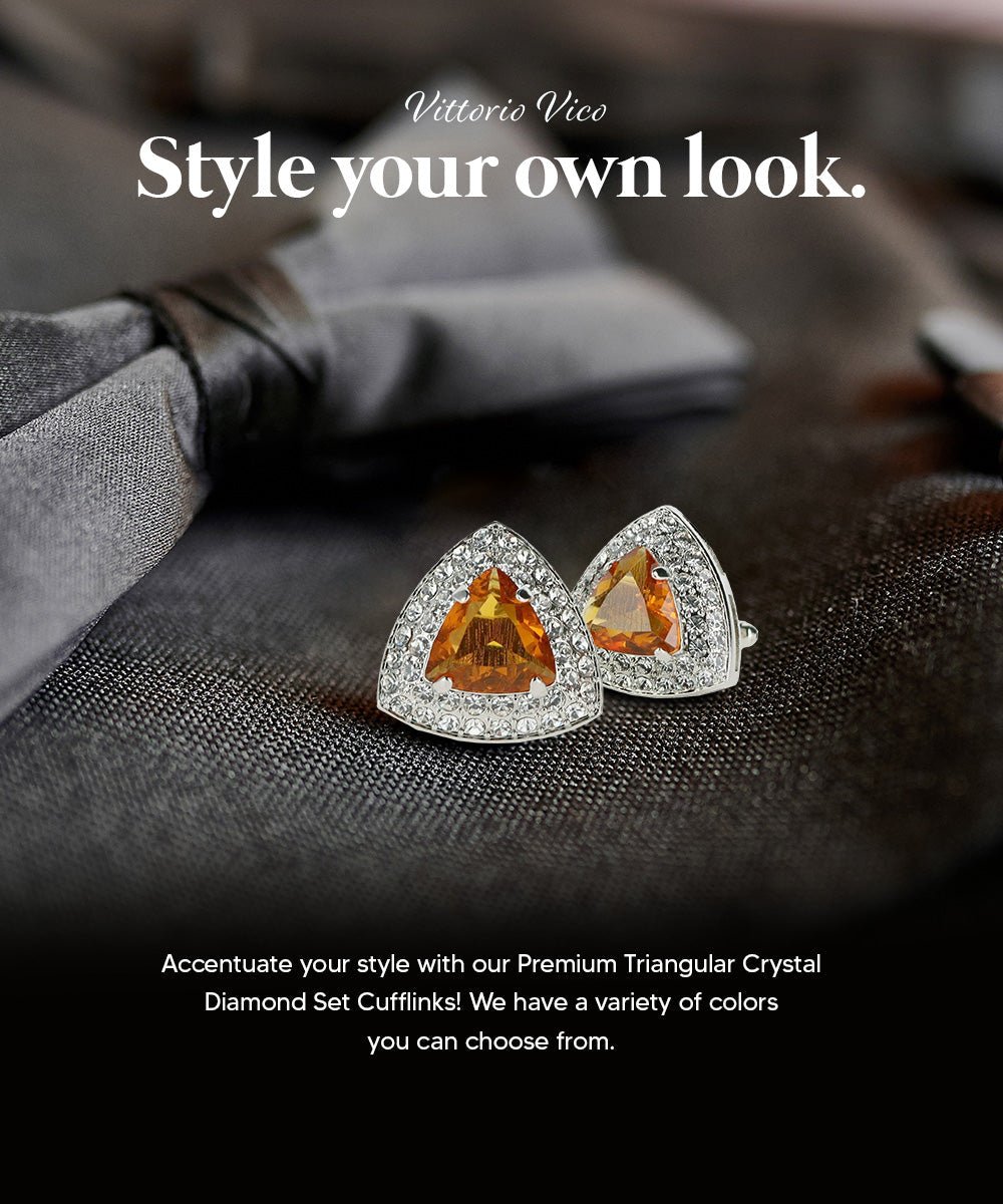 Vittorio Vico Men's Large Triangular Crystal Diamond Set Cufflinks: CL72XX Series - Yellow and Silver - Cufflinks - Vittorio Vico