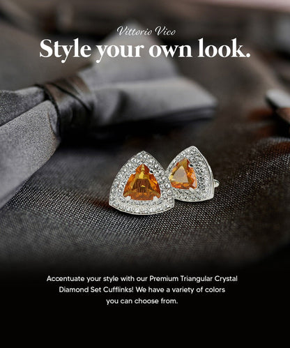 Vittorio Vico Men's Large Triangular Crystal Diamond Set Cufflinks: CL72XX Series - Yellow and Silver - Cufflinks - Vittorio Vico