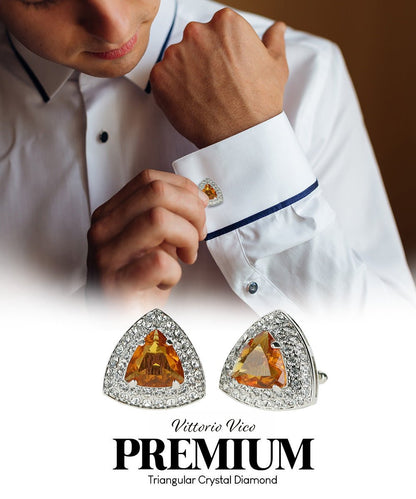 Vittorio Vico Men's Large Triangular Crystal Diamond Set Cufflinks: CL72XX Series - Yellow and Silver - Cufflinks - Vittorio Vico