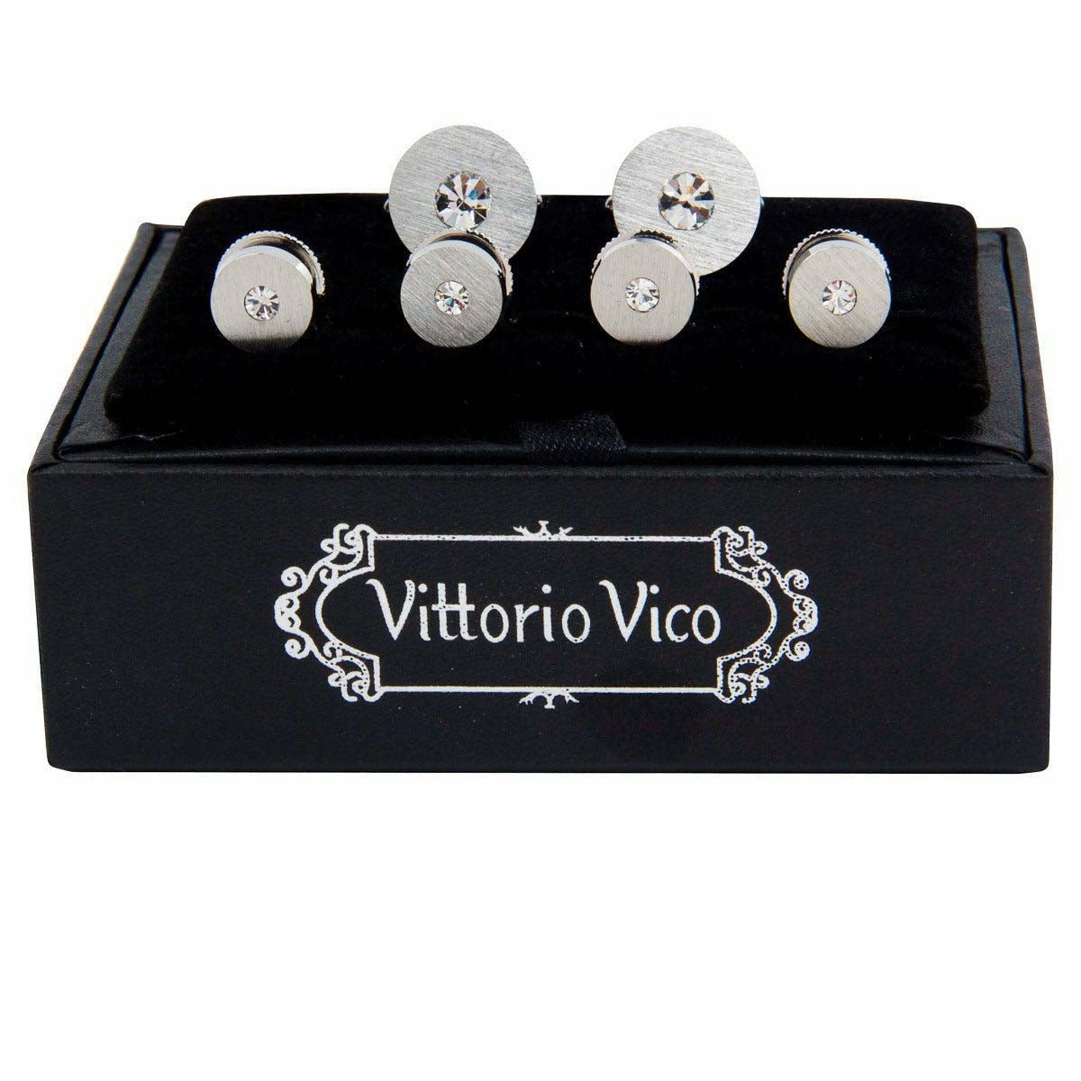 Vittorio Vico Men's Silver Cufflinks & Stud Sets in Gift Box - Silver (FS-143) - Cufflink & Stud Sets - Vittorio Vico