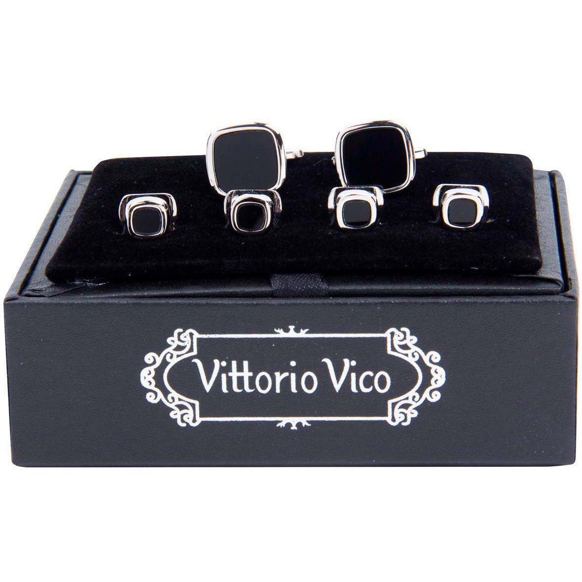 Vittorio Vico Men's Silver Cufflinks & Stud Sets in Gift Box - Silver (FS-145) - Cufflink & Stud Sets - Vittorio Vico
