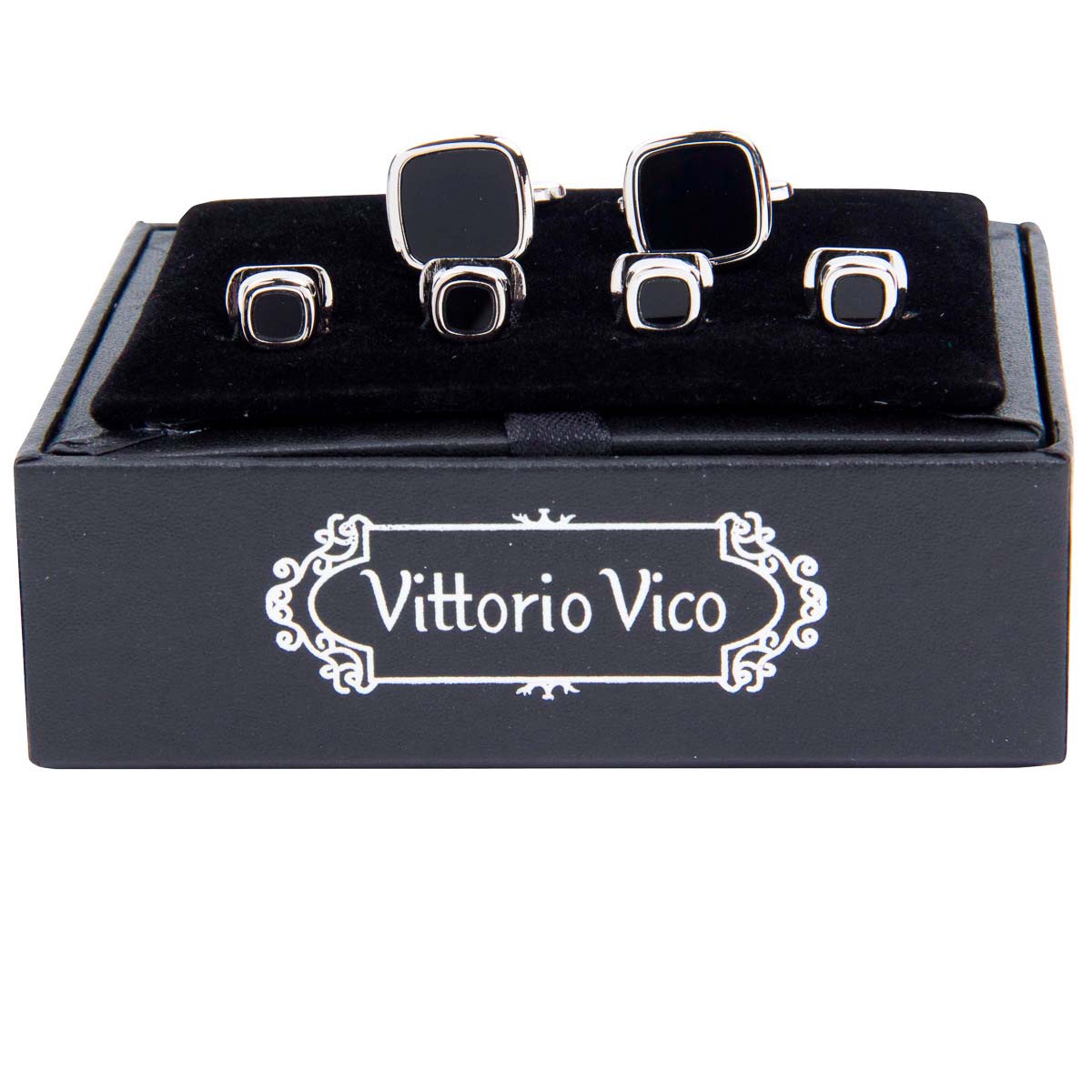 Vittorio Vico Men's Silver Cufflinks & Stud Sets in Gift Box - Silver (FS-20) - Cufflink & Stud Sets - Vittorio Vico