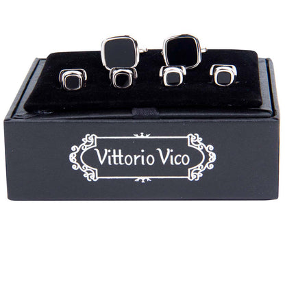 Vittorio Vico Men's Silver Cufflinks & Stud Sets in Gift Box - Silver (FS-20) - Cufflink & Stud Sets - Vittorio Vico
