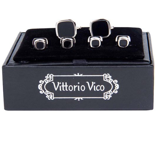 Vittorio Vico Men's Silver Cufflinks & Stud Sets in Gift Box - Silver (FS-20) - Cufflink & Stud Sets - Vittorio Vico