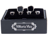 Vittorio Vico Men's Silver Cufflinks & Stud Sets in Gift Box - Silver (FS-20) - Cufflink & Stud Sets - Vittorio Vico