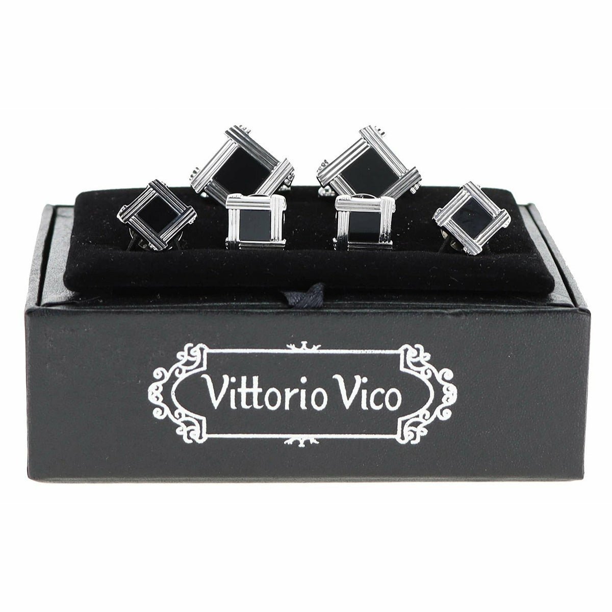 Vittorio Vico Men's Silver Cufflinks & Stud Sets in Gift Box - Silver (FS-20) - Cufflink & Stud Sets - Vittorio Vico