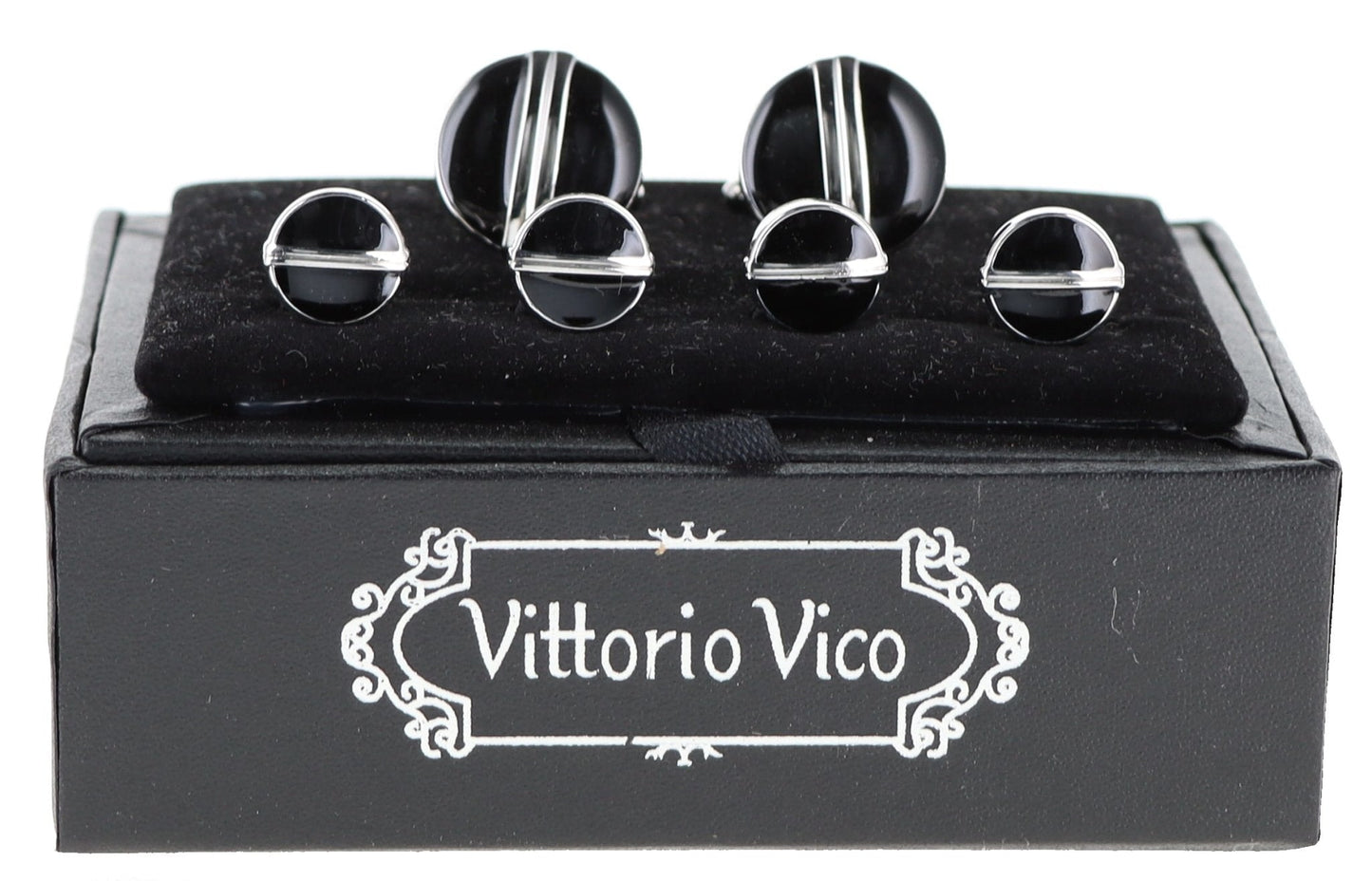 Vittorio Vico Men's Silver Cufflinks & Stud Sets in Gift Box - Silver (FS-20) - Cufflink & Stud Sets - Vittorio Vico