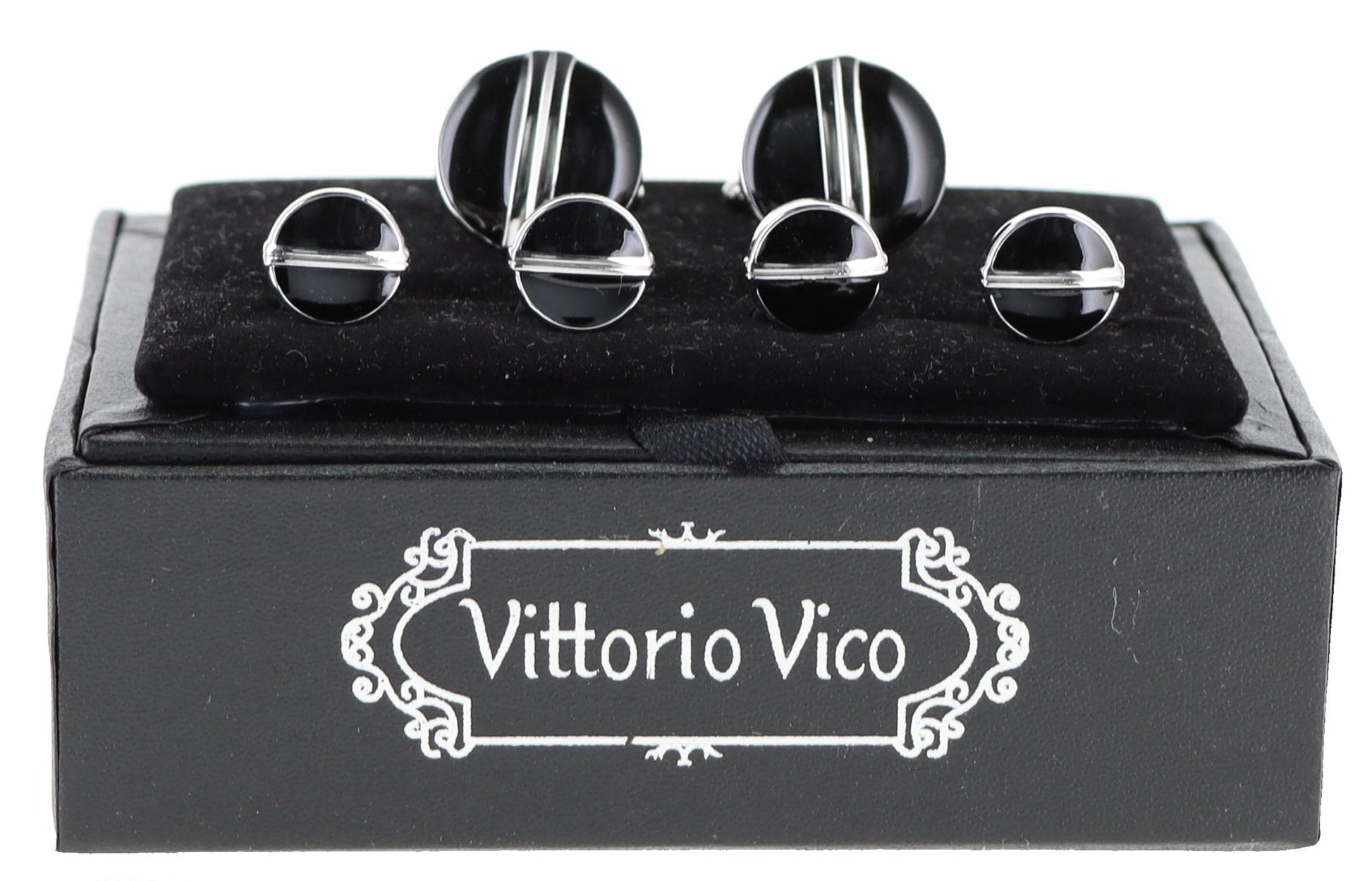 Vittorio Vico Men's Silver Cufflinks & Stud Sets in Gift Box - Silver (FS-20) - Cufflink & Stud Sets - Vittorio Vico