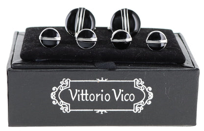 Vittorio Vico Men's Silver Cufflinks & Stud Sets in Gift Box - Silver (FS-20) - Cufflink & Stud Sets - Vittorio Vico