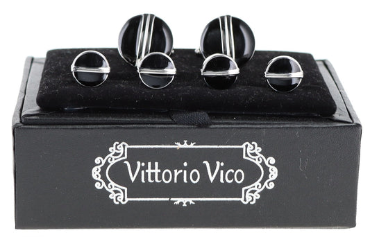 Vittorio Vico Men's Silver Cufflinks & Stud Sets in Gift Box - Silver (FS-20) - Cufflink & Stud Sets - Vittorio Vico