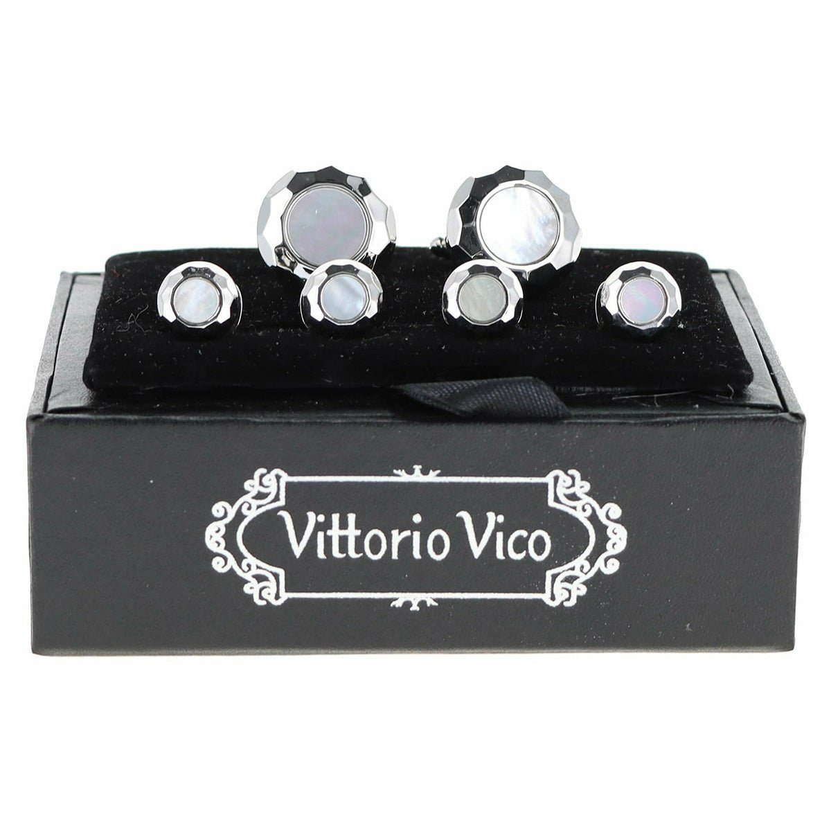 Vittorio Vico Men's Silver Cufflinks & Stud Sets in Gift Box - Silver (FS-200) - Cufflink & Stud Sets - Vittorio Vico