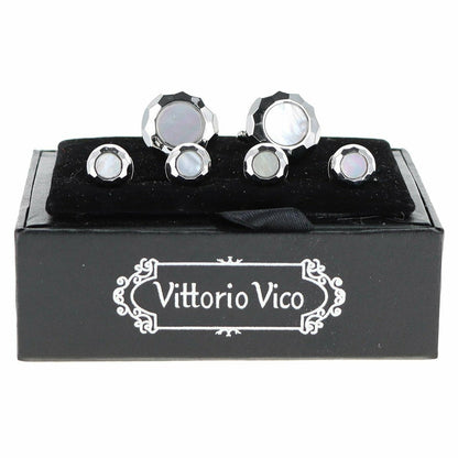 Vittorio Vico Men's Silver Cufflinks & Stud Sets in Gift Box - Silver (FS-200) - Cufflink & Stud Sets - Vittorio Vico