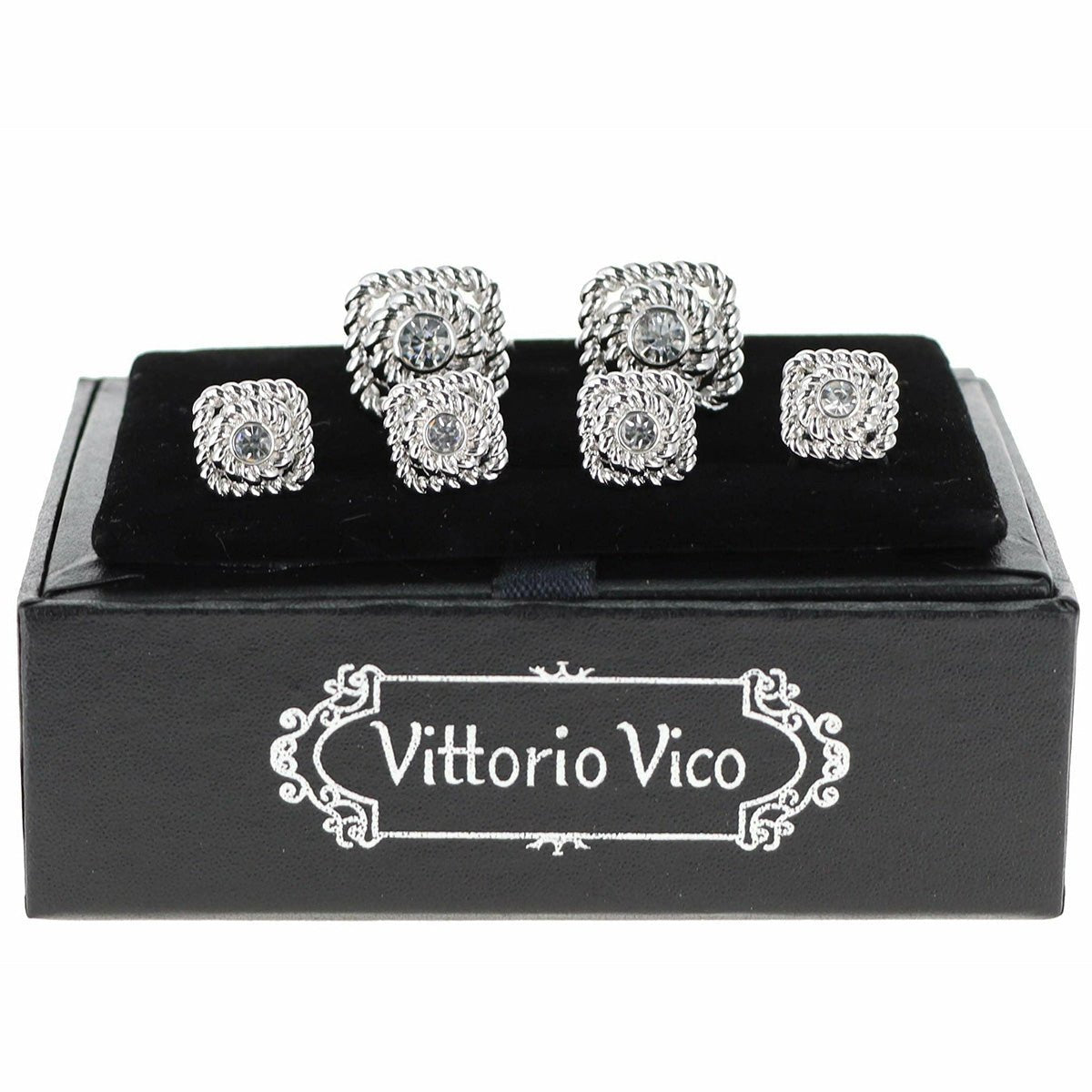 Vittorio Vico Men's Silver Cufflinks & Stud Sets in Gift Box - Silver (FS-213) - Cufflink & Stud Sets - Vittorio Vico