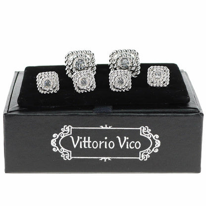 Vittorio Vico Men's Silver Cufflinks & Stud Sets in Gift Box - Silver (FS-213) - Cufflink & Stud Sets - Vittorio Vico
