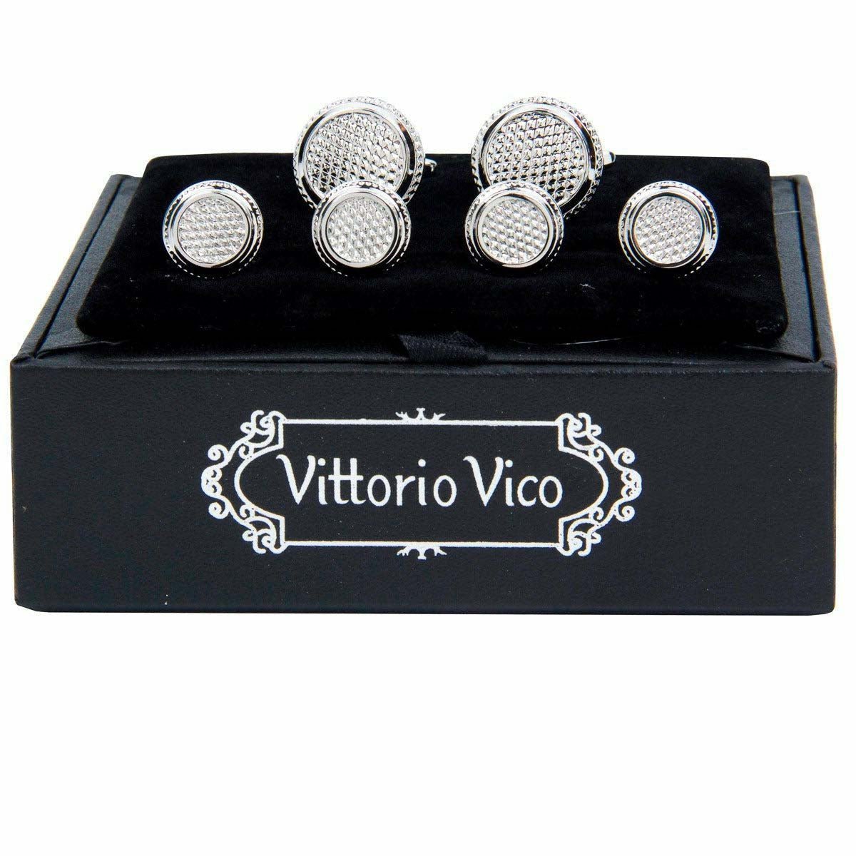 Vittorio Vico Men's Silver Cufflinks & Stud Sets in Gift Box - Silver (FS-65) - Cufflink & Stud Sets - Vittorio Vico